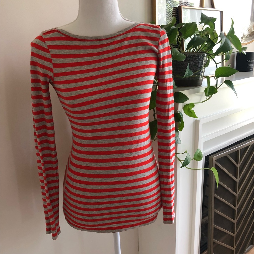 J. Crew Painter Tee Orange & Grey Stripe - Size XXS
